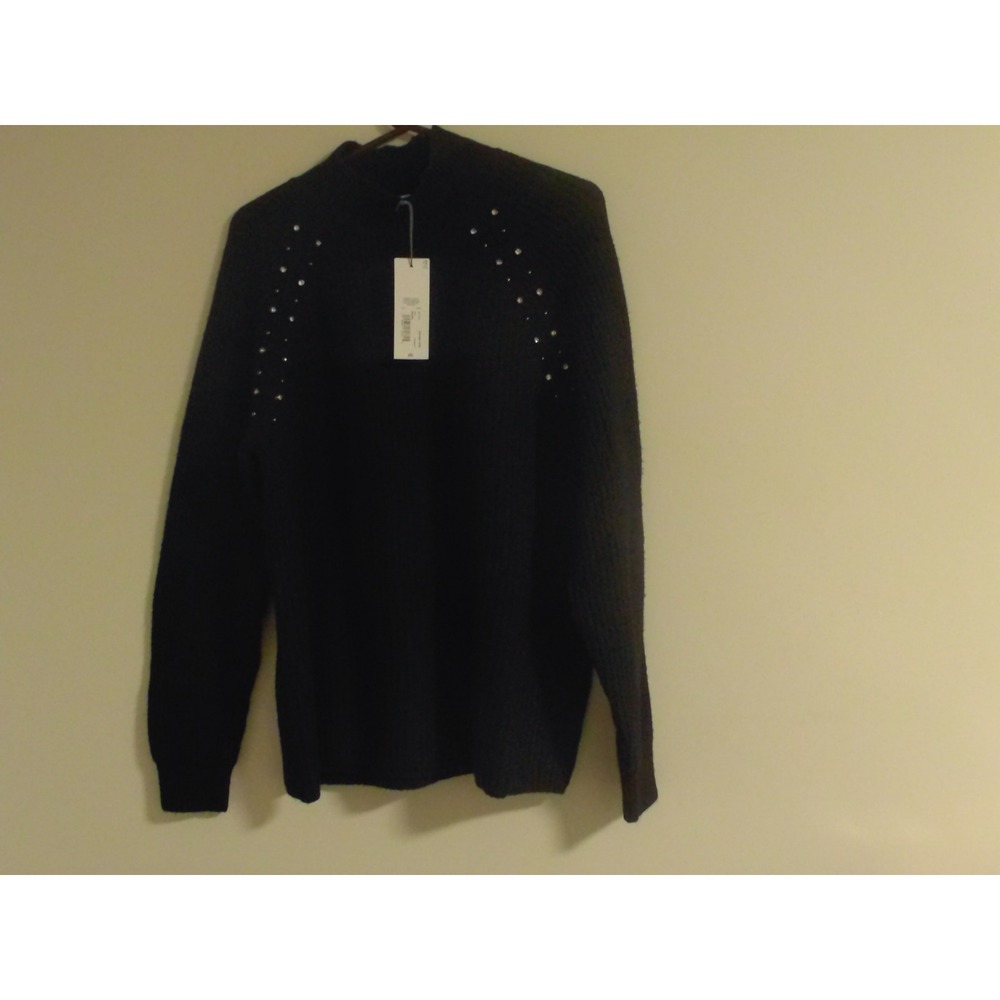 Liz Claiborne Black Ribbed Mock Neck Embellished Sweater XXL NWT